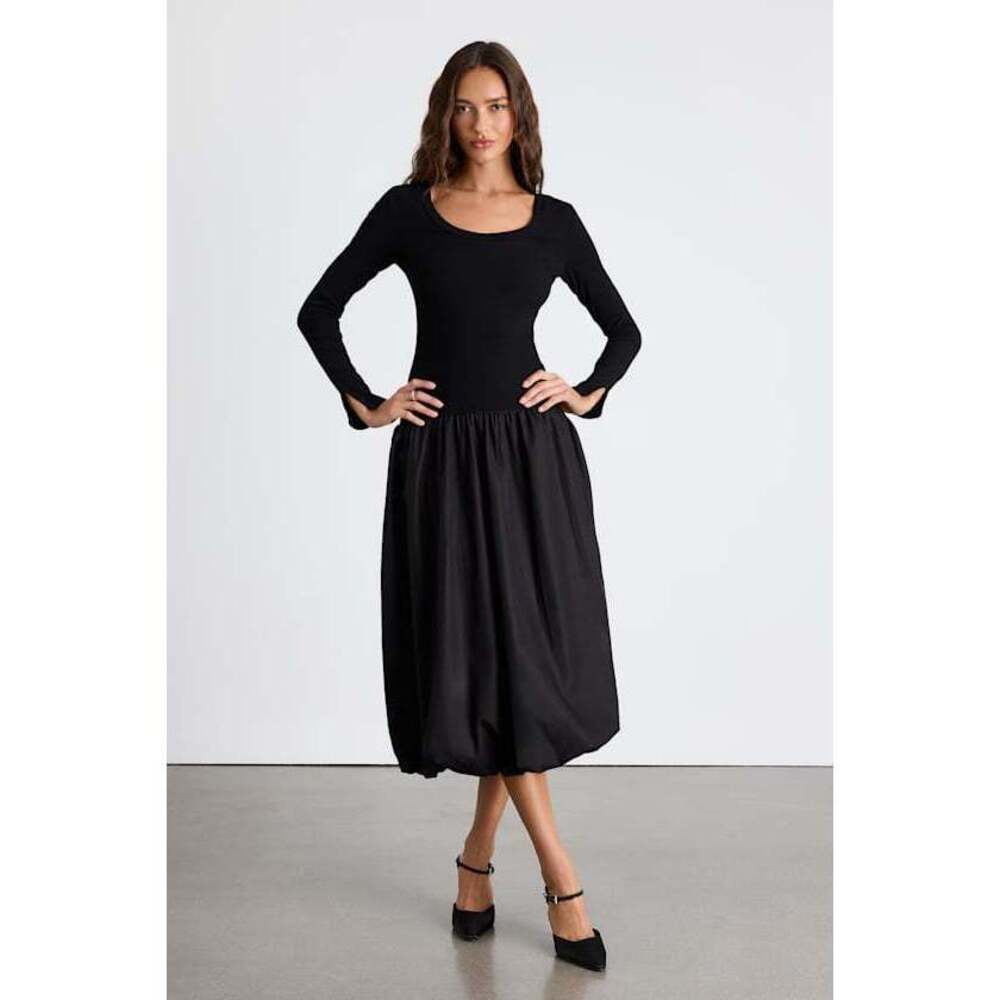 Lulus Sophisticated Chic Black Mixed Media Midi Dress - Size XS